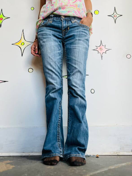 Y2K Big Star Embellished Low-Rise Jeans Indie Sleaze Fairy Grunge Flares – 26R