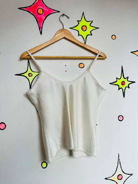 Vintage White Silk Camisole Pearl Beaded Lace Rococo Coquette Romantic Blouse ML
