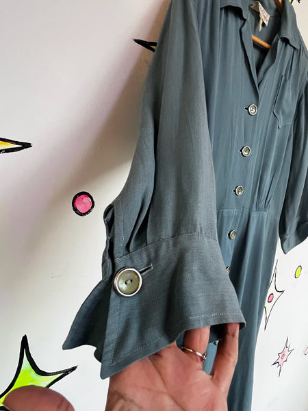 1940s Blue Secretary Dress True Vintage Boho Grunge - Historical Fashion - M L