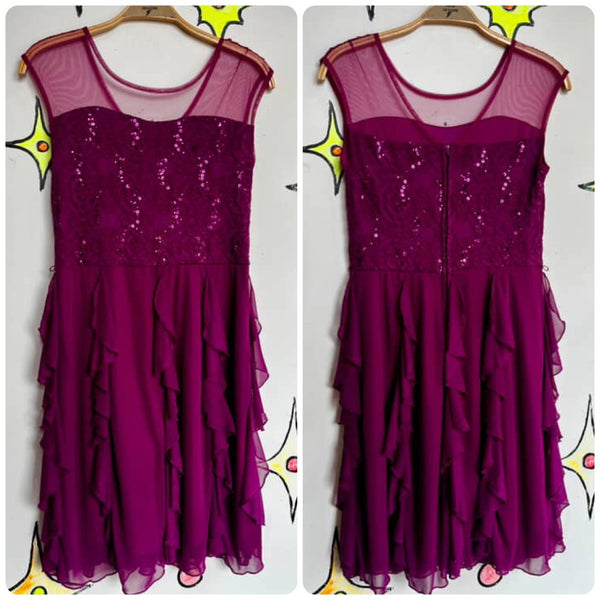 Vintage Y2K Raspberry Glitter Lace Babydoll Dress Fairy Grunge Coquette | Small