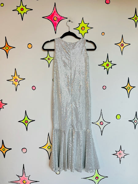 Vintage Metallic Silver Flapper Disco Party Dress – 1920s-Inspired Glam – XS/S