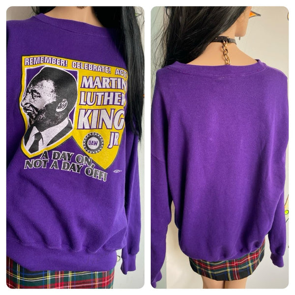 Purple MLK Graphic Pullover Novelty Sweater Cozy Streetwear Souvenir Statement S