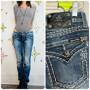 Y2K Miss Me Embellished Low Rise Jeans – Indie Sleaze Fairy Grunge – Sz 28