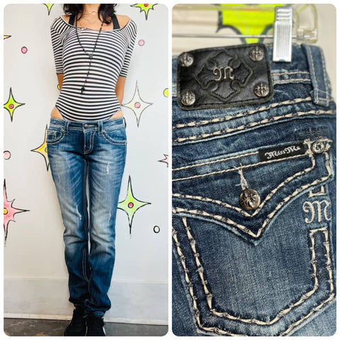 Y2K Miss Me Embellished Low Rise Jeans – Indie Sleaze Fairy Grunge – Sz 28