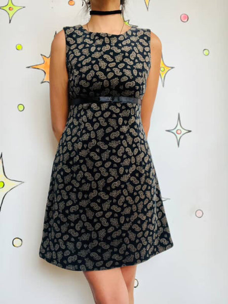Vintage 90s Does 60s Paisley Velvet Mini Dress - Mod Boho Grunge Party Dress - S/M