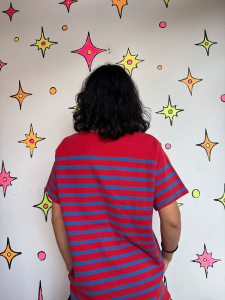 Vintage Mariner Shirt 70s 80s Nautical Striped Tee Red Navy Blue Retro Sailor ML