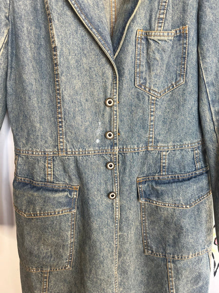 Vintage 2000s Utility Denim Trench Coat - 90s/00s Biker Western Grunge - Size M