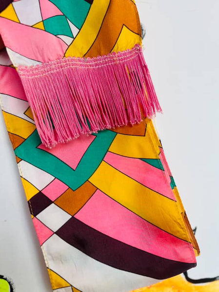 Vintage Rainbow Psychedelic Op Art | 60s 70s Groovy Mod Festival | Fringe Scarf