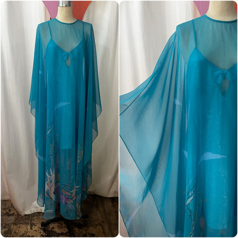 Vintage 70s | Draped Goddess Old Hollywood Boho Disco Party Cape Maxi Dress