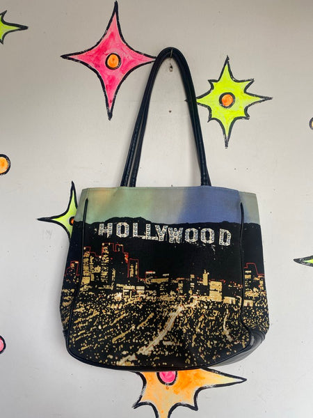Vintage 90s Sequined Hollywood City Bag Vintage Souvenir Glam Kitsch Tote