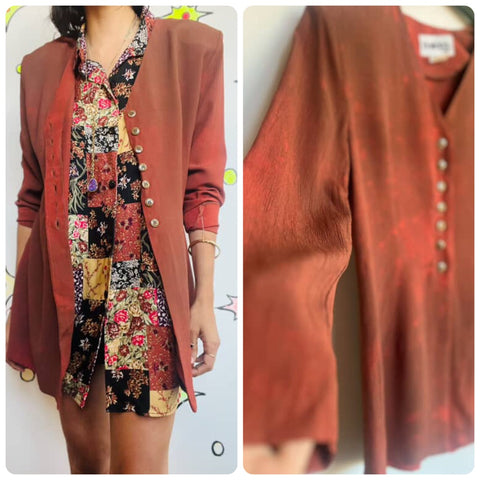 Vintage 90s Wearable Art Rusty Orange Blazer Blouse | Boho Fairy Grunge Top | M