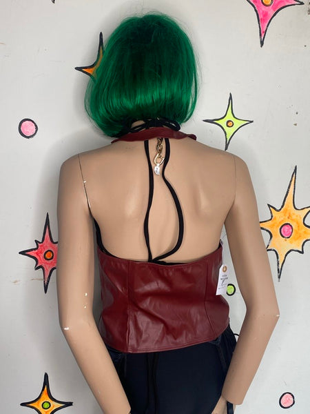 Red Vegan Leather Corset Top Lace Up Siren Y2K Indie Sleaze Western Mall Goth SM