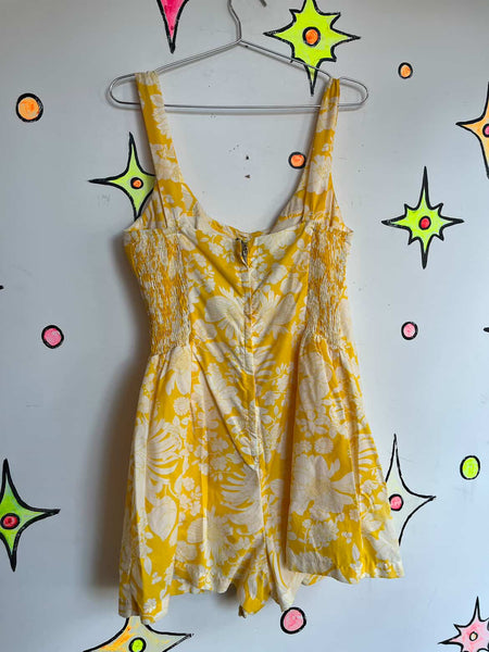 60s Yellow Swimsuit Play Suit Romper - Gidget - Mid Century MOD - S M