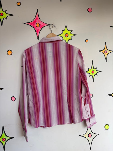 Y2K Pink Pinstripe Button-Up Shirt Office Siren Academia Preppy Glam L