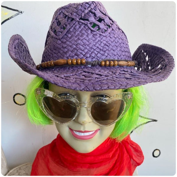 Y2K Purple Straw Cowgirl Hat | Western Rodeo Boho Fairy Grunge Festival Hat | 7