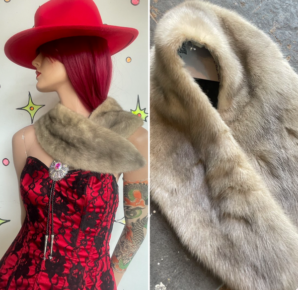 True Vintage Glam Silverblue Mink Fur Stole Old Hollywood Mob Wife Shrug Scarf