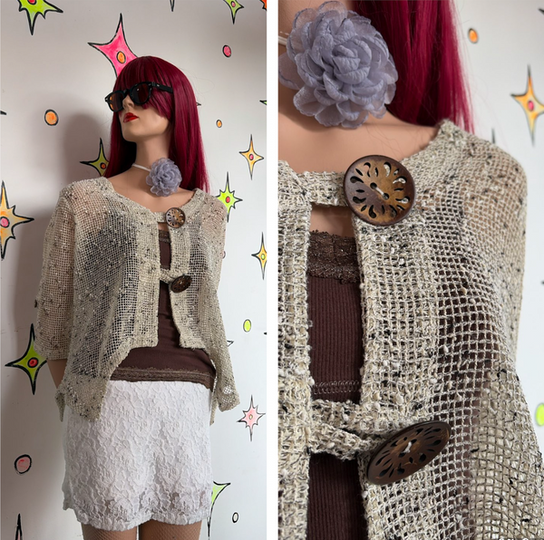 Sheer Crochet Boho Top Layering Piece Shrug Fairy Grunge Post-Apocalyptic S