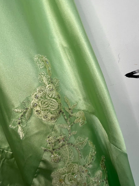 Y2K Pastel Green Satin Beaded Formal Gown Niki Livas Fairycore Prom S