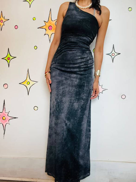 90s Y2K Glitter One-Shoulder Fairy Goth Formal Slip Dress – City Triangles S