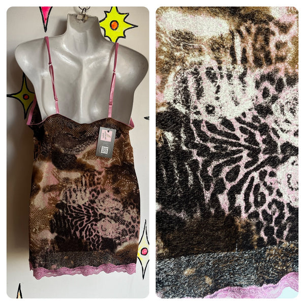 Vintage Y2k | Pink Lace Leopard Fairy Grunge Indie Sleaze Cami Camisole Top | M