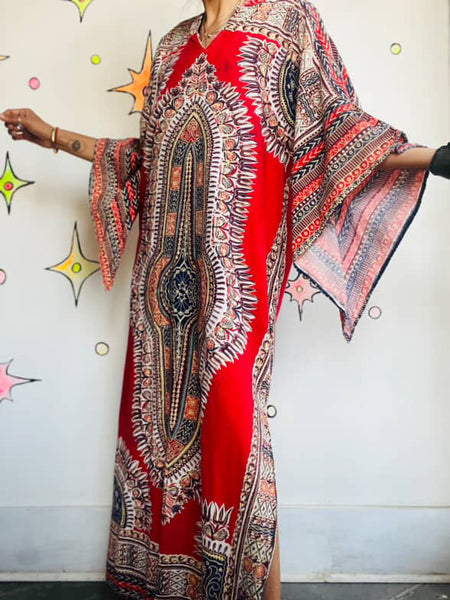 Vintage African Dashiki Maxi Dress - Boho Ethnic Print - Unisex Festival Wear