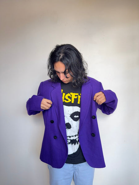 Vintage 1980s Purple Wool Blazer Retro Goth Maximalist Academia Jacket XL