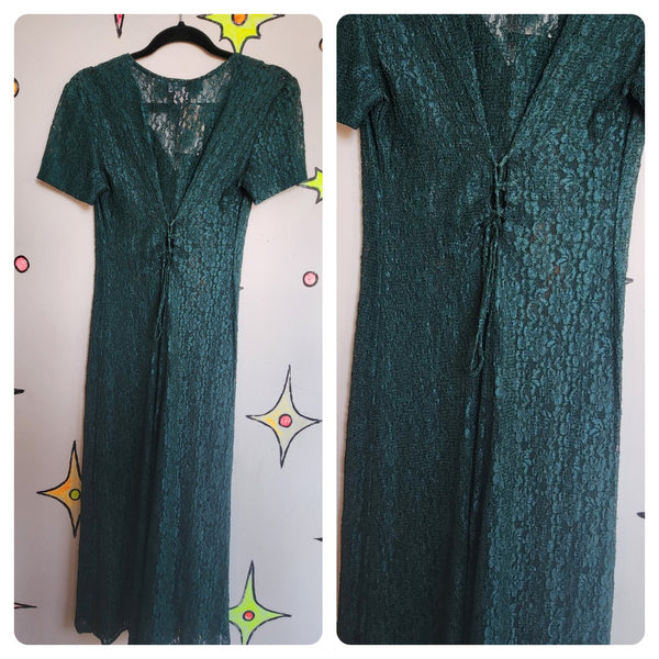 Vintage 90s | All That Jazz Fairy Grunge Lace Sheer Midi Dress | Small