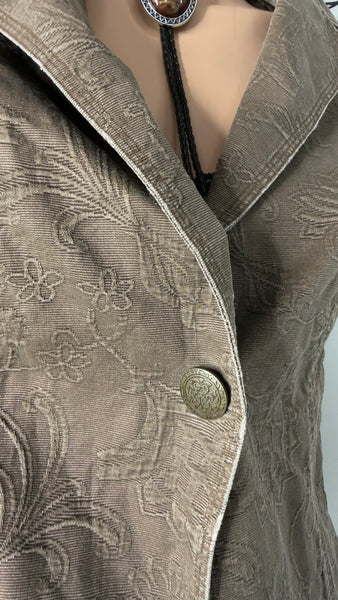 Brown Cropped Blazer Y2K Fairy Academia Embroidered Linen Feel - Preppy Glam M