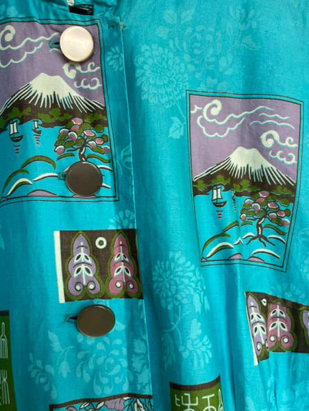 Vintage 1950s- 60s Blue Kimono Geisha Wiggle Tiki Dress - Mid Century - M/L