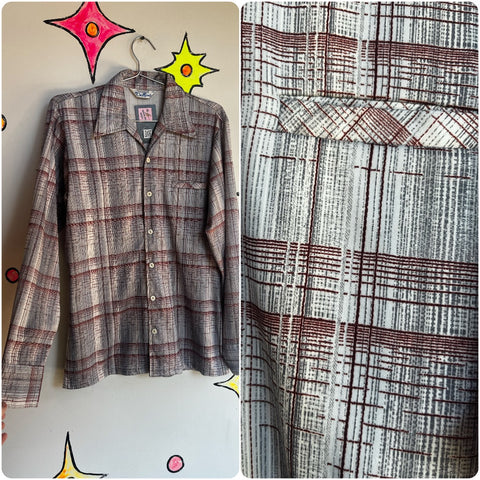 Vintage 1970s | Men’s Groovy Retro Big Collar Polyester Shirt | Size Medium