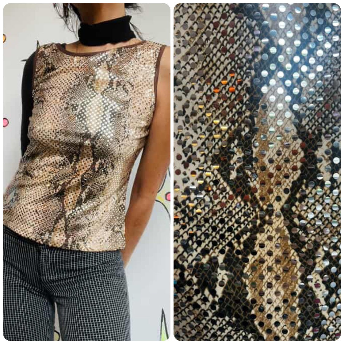 Vintage 90s Y2K Sequin Stretchy Animal Print Top – Cyber Grunge McBling Glam – L