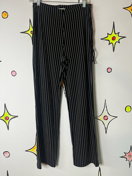 Vintage 90s Y2K Black Fairy Grunge Mall Goth Pinstripe Stretch Flares Pants SM