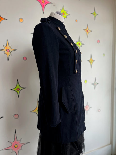 Y2K Navy Military Coat w Gold Buttons | Piratecore Steampunk Fairy Grunge – S