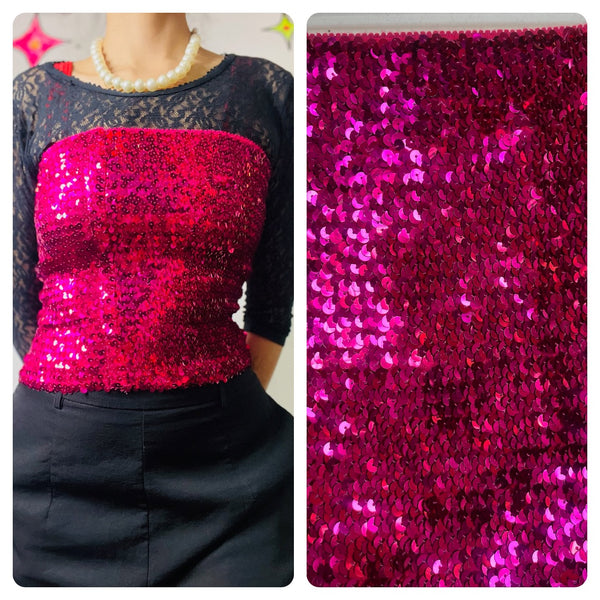 Vintage Pink Disco Y2K 80s Sequin Sparkly Party Stretch Tube Top - One Size