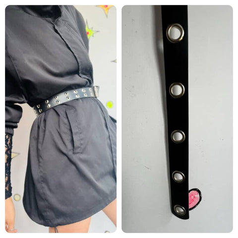 Vintage Vegan Faux Leather Oversized Grommet Belt - 43" - Y2K Punk Grunge