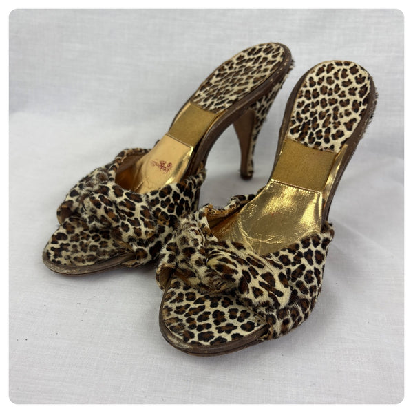 50s Leopard Springolators Frederick's of Hollywood - Pinup Bombshell Mules - 6.5