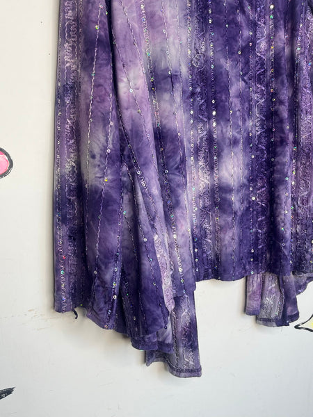 Y2K Purple Bling Tie Dye Duster Open Flowing Fairy Grunge Sparkly Cardigan L/XL