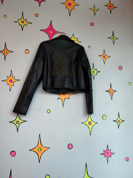 Disturbia Vegan Leather Jacket Goth Moto Biker Punk Grunge Embellished Coat M