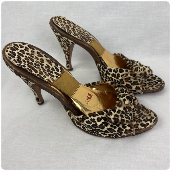 50s Leopard Springolators Frederick's of Hollywood - Pinup Bombshell Mules - 6.5