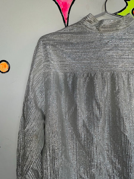 60s 70s Metallic Silver Top Retro Disco Space Age Party Blouse XL