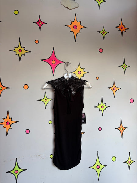 Black Lace Crochet Mini Dress Goth Fairy Grunge Romantic Vamp Layering Dress S