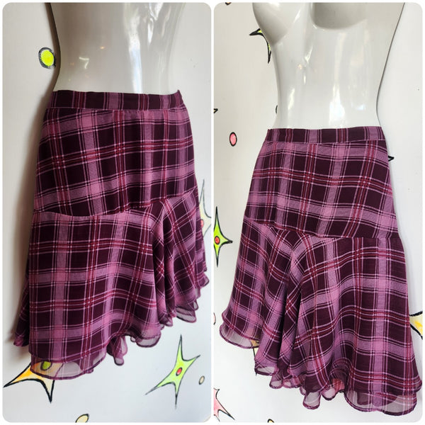 Vintage 90s Y2K | Purple Plaid Flowy Low Rise Mini Skirt Fairy Grunge Emo | S