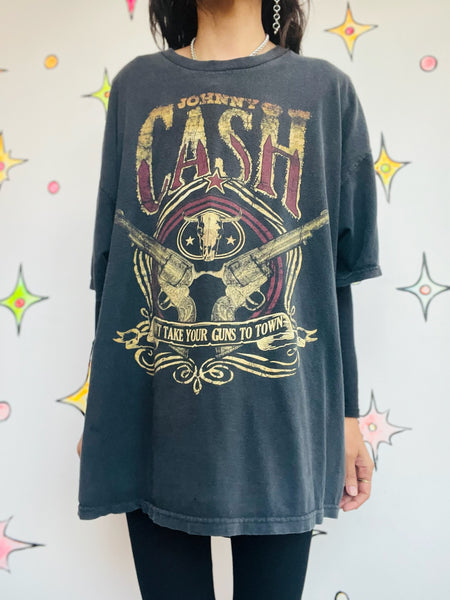 Johnny Cash Concert Tee Oversized Band T Shirt Boho Grunge Outlaw Country XL+