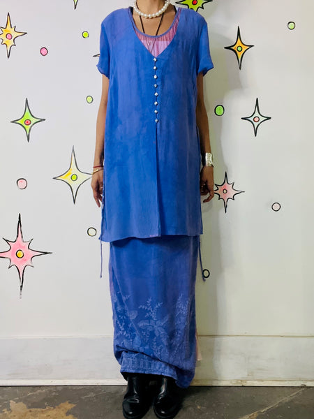 Vintage 90s Lilac Witchy Boho Maxi Dress - Fairy Grunge Revival - Side Slit - 12