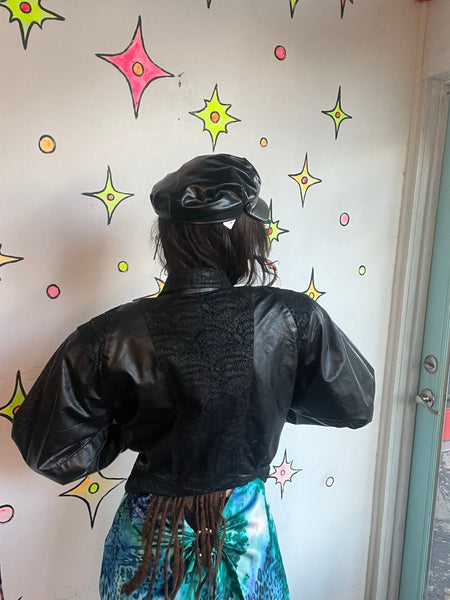 Vintage 80s Black Leather Dolman Jacket Cropped Statement Coat M