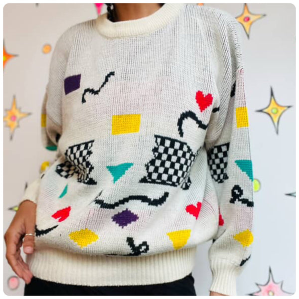 Vintage 80s Art Abstract Sweater - Punk Grunge Minimalist Pullover - S M