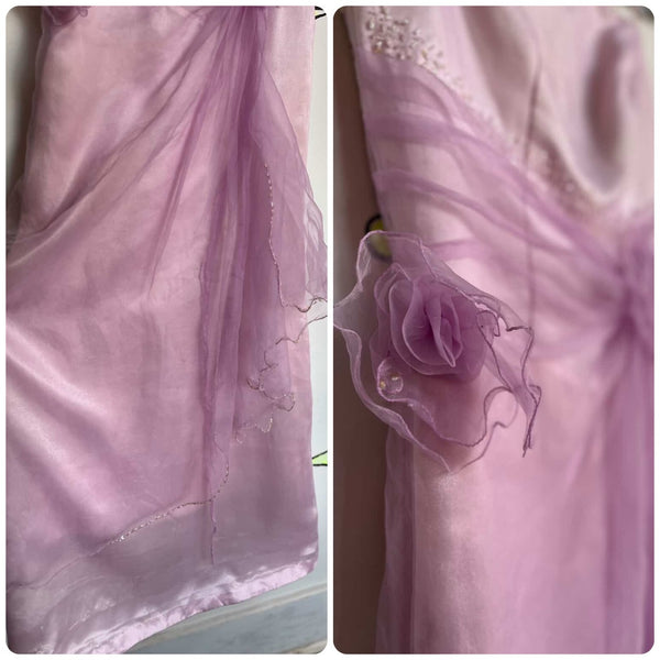 Vintage 80s 90s Pink Tulle Prom Dress Satin & Chiffon Fairy Princess Gown Small