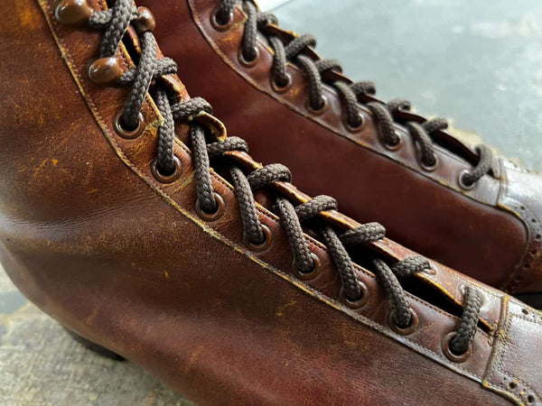 Antique 1900s Edwardian Victorian Brown Leather Lace-Up Boots – Modern 7.5–8