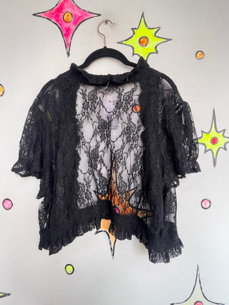 Black Lace Shrug Blouse Romantic Fairy Grunge Gothic Top Boudoir Sheer Cardigan