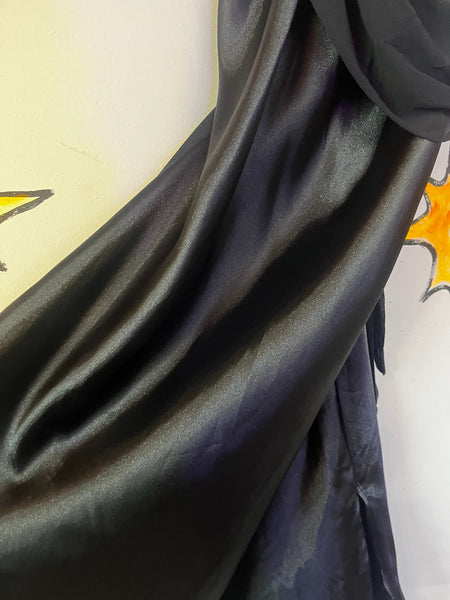 Vintage 90s Black Silky Slip Dress Lingerie Vamp Glam Goth Fairy Grunge M/L